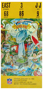 1984 Super Bowl ticket Raiders vs Redskins
