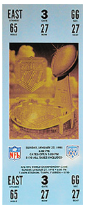 1991 Super Bowl ticket NY Giants vs Buffallo Bills