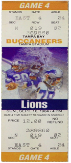 Detroit Lions vs. Tampa Bay Buccaneers 1980 Game 4 Gameday ticket BuccaneersFan