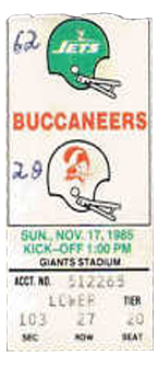 New York Jets vs. Tampa Bay Buccaneers 1980 Game 4 Gameday ticket BuccaneersFan