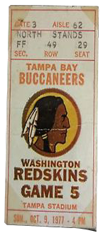 Washington Redskins vs. Tampa Bay Buccaneers 1980 Game 4 Gameday ticket BuccaneersFan