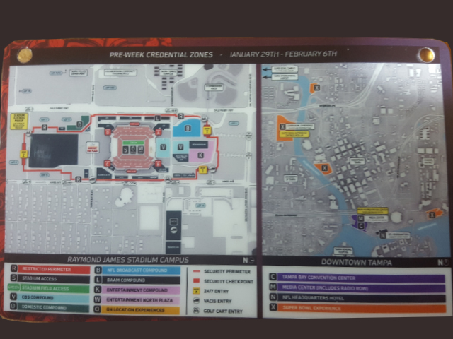 Super Bowl LV Media/Press Pre-Game Credential Zones and NFL Experience Areas.